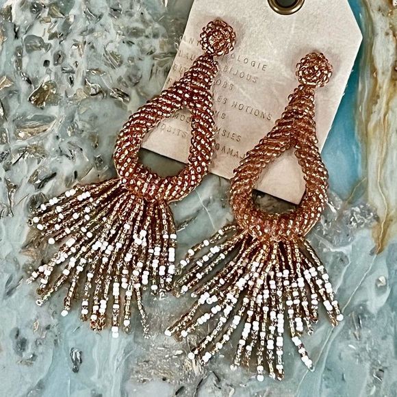 NWT Anthropologie Deepa Beaded Tassel Hoop Chandeliers - Picture 10 of 16